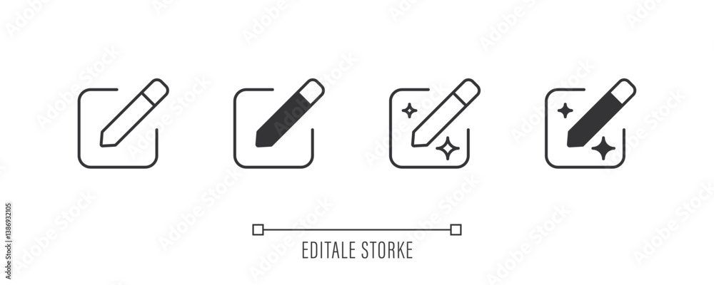 Poster Set of AI edit icon for user interface. AI edit document icon. Pencil and square symbol. Artificial intelligence sign. Icon element for apps, and websites. Vector illustration. Editable stroke.