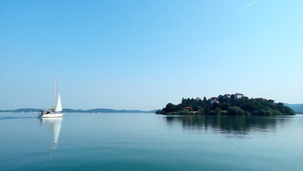 Fototapeta premium Luxury yacht and sailboats on the sea, lake, and bay with clear skies and calm waters, perfect for a summer vacation and sailing adventure