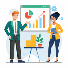 Office business idea graph board presenter white background isolated vector