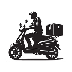 Fototapeta premium A man on the moped silhouette vector. Moped rider logo icon on a white background 