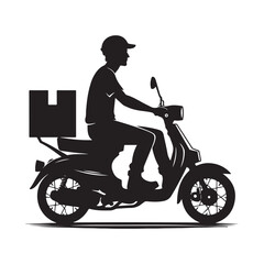 Fototapeta premium A man on the moped silhouette vector. Moped rider logo icon on a white background 
