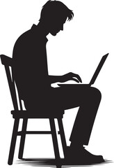 A man sitting a chair with a laptop silhouette vector on a white background   
