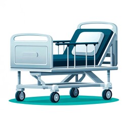 Conceptual vector illustration of a patient transport bed with steel partitions on a white background.