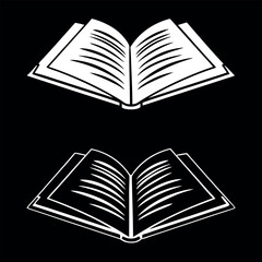 A black-and-white-line-drawing-of-an-open-book 