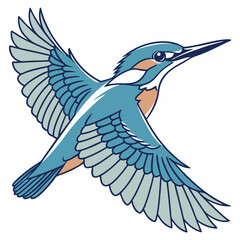 Hand-painted watercolor illustration of a flying Kingfisher bird, full-body, set against a white background