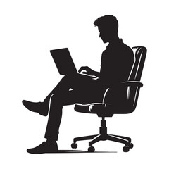 A man sitting a chair with a laptop silhouette vector on a white background   
