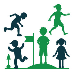Children-silhouettes-in-play climbing running 
