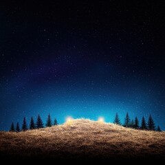 Naklejka premium Serene hill under a starry sky with a beautiful display of stars creating a peaceful night scene