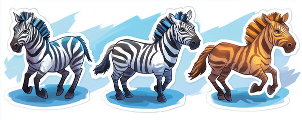 A set of full-length hand-drawn images of large African animals, a zebra. The concept of wildlife conservation in Africa.