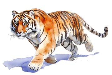 Obraz premium Majestic Tiger Walking Through Snowy Landscape in Vibrant Colors
