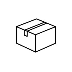 Simple Cardboard Box Icon: Minimalist line drawing of a closed cardboard box. Symbolizing the simplicity of packaging, shipping, or delivery.