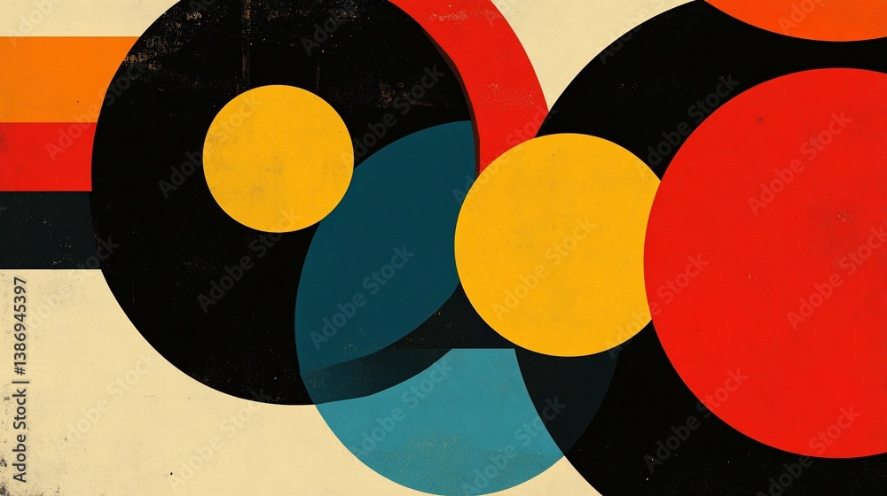 Fototapete geometric circles in vibrant colors creating an eye-catching retro pattern