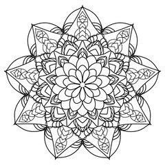 mandala design for coloring book, relaxing and easy mandala art for tattoo design, vector mandala design Black white line mandala pattern ornament for coloring book
