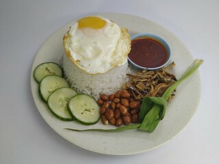 Nasi Lemak or Fatty Rice with Fried Eggs
