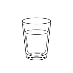 Glass of Water: A simple, elegant glass, half-filled with pure, clear water, captures the essence of refreshment and hydration in a minimalistic monochrome illustration.