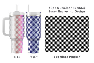 Seamless laser engraving design for 40oz tumbler. Buffalo plaid tileable pattern. Full tumbler wrap. Vector illustration.