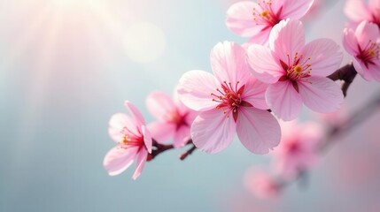 Fototapeta premium Delicate Pink Blossoms in Soft Sunlight, a Symbol of Springtime Renewal and Natural Beauty