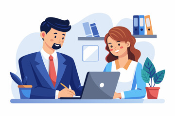 office a Mean and a Lady's are business partners notes desk white background  isolated vector