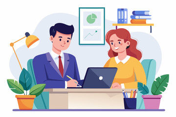 office a Mean and a Lady's are business partners notes desk white background  isolated vector