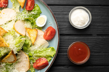 Caesar Salad with Chicken Tomato Croutons Egg