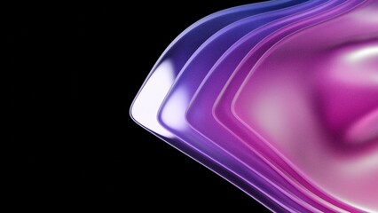 3d render abstract background on dark background, Transparent glossy glass, Colorful curve glass with dispersion.
