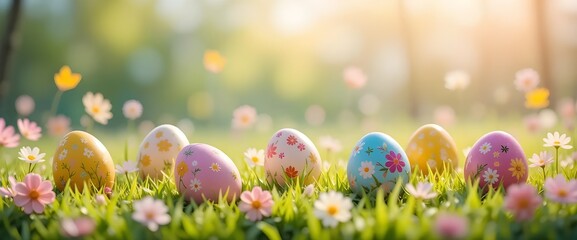 Easter Egg Nature Grass Flower Green Color Soft Light Bokeh

