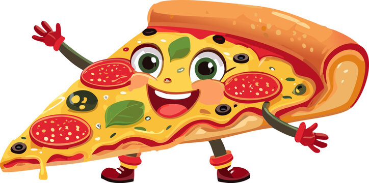 pizza slice icon with feet and hands happy expression