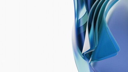 3D Abstract background on light background, gradient glass with blue dispersion, Iridescent design element for banner background.