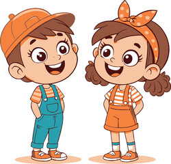 Happy cartoon boy and girl. Vector clip art illustration with simple gradients. Each on a separate layer.  