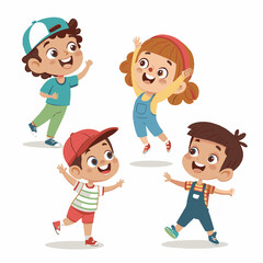 Naklejka premium Cartoon kids with different poses and expressions. Vector clip art illustration with simple gradients. Each on a separate layer 