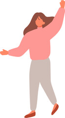 People welcoming gesture. Woman celebrate while wearing pink clothes support breast cancer