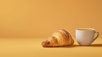 A freshly baked croissant with a cup of espresso. Featuring warmth and indulgence