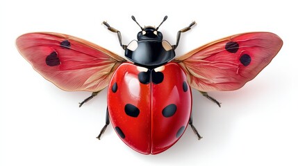 a realistic picture of a ladybug with open wings flying on white background --chaos 10 --ar 16:9 --profile muwoyfp --v 7 Job ID: 3da560dc-9b58-4a54-b245-4dcf8ec3f294