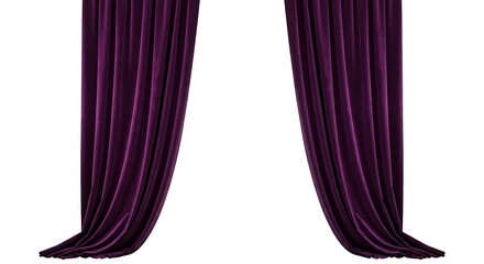 Deep Purple Velvet Curtains: 3D Rendered Drapery against a White Background AI Generated