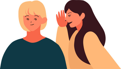 True Confessions Day woman decides, whispers, something secret to her friend