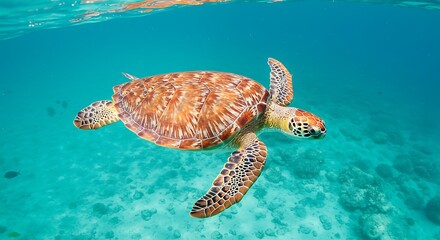 Obraz premium Ocean's Grace: A Sea Turtle's Serene Underwater Glide AI Generated