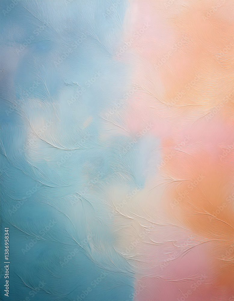 Poster a soft, abstract artwork blending light blue and peach tones, creating a serene and tranquil atmosph