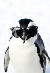 Fototapeta premium A penguin wearing sunglasses standing in the snow