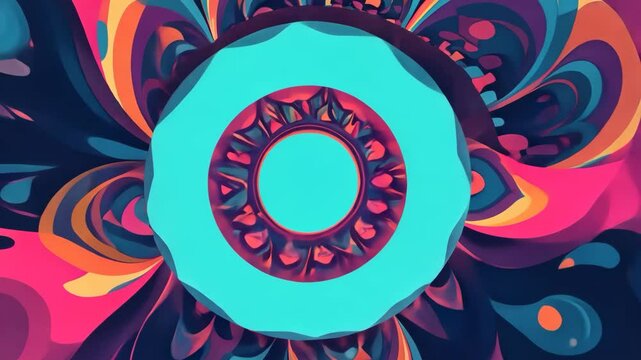 Vibrant psychedelic mandala animation featuring a mesmerizing kaleidoscope of swirling colors