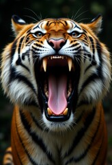 Fototapeta premium A close up of a tiger's face with its mouth open