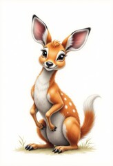 A drawing of a baby deer sitting on its hind legs