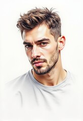 Obraz premium A man with a beard wearing a gray shirt