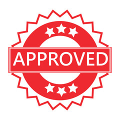 Red Circular Approved Stamp with Jagged Edge and White Stars Isolated on White Background
