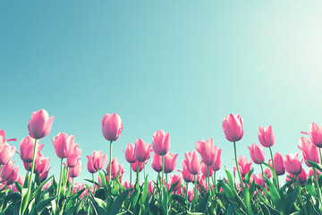 Tulips field and clear blue sky