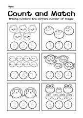 Math Worksheets count and match animal.
