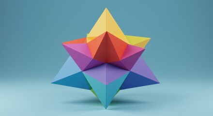 Vibrant Rainbow Geometric Star Abstract 3D Render Colorful Polyhedron Design