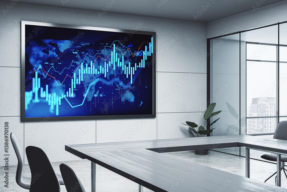 Leinwandbilder modern meeting room with digital finance graph display on wall in futuristic business environment wi