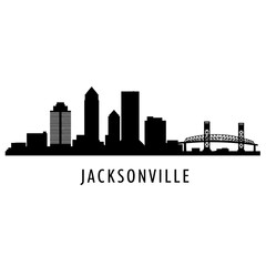 Naklejka premium Jacksonville Cityscape with Text - Black and White Vector