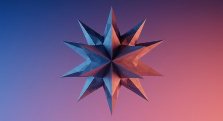 Fototapeta premium Abstract 3D Low Poly Star Geometric Shape Design in Blue and Pink Gradient Background