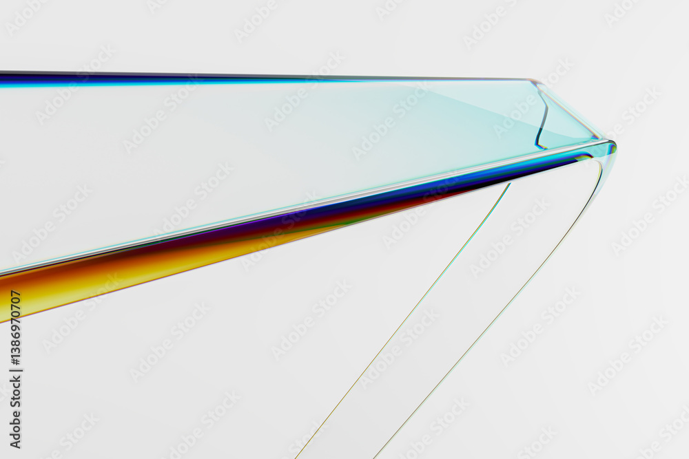 Aufkleber abstract transparent glass structure with colorful light refractions on soft white background, showc